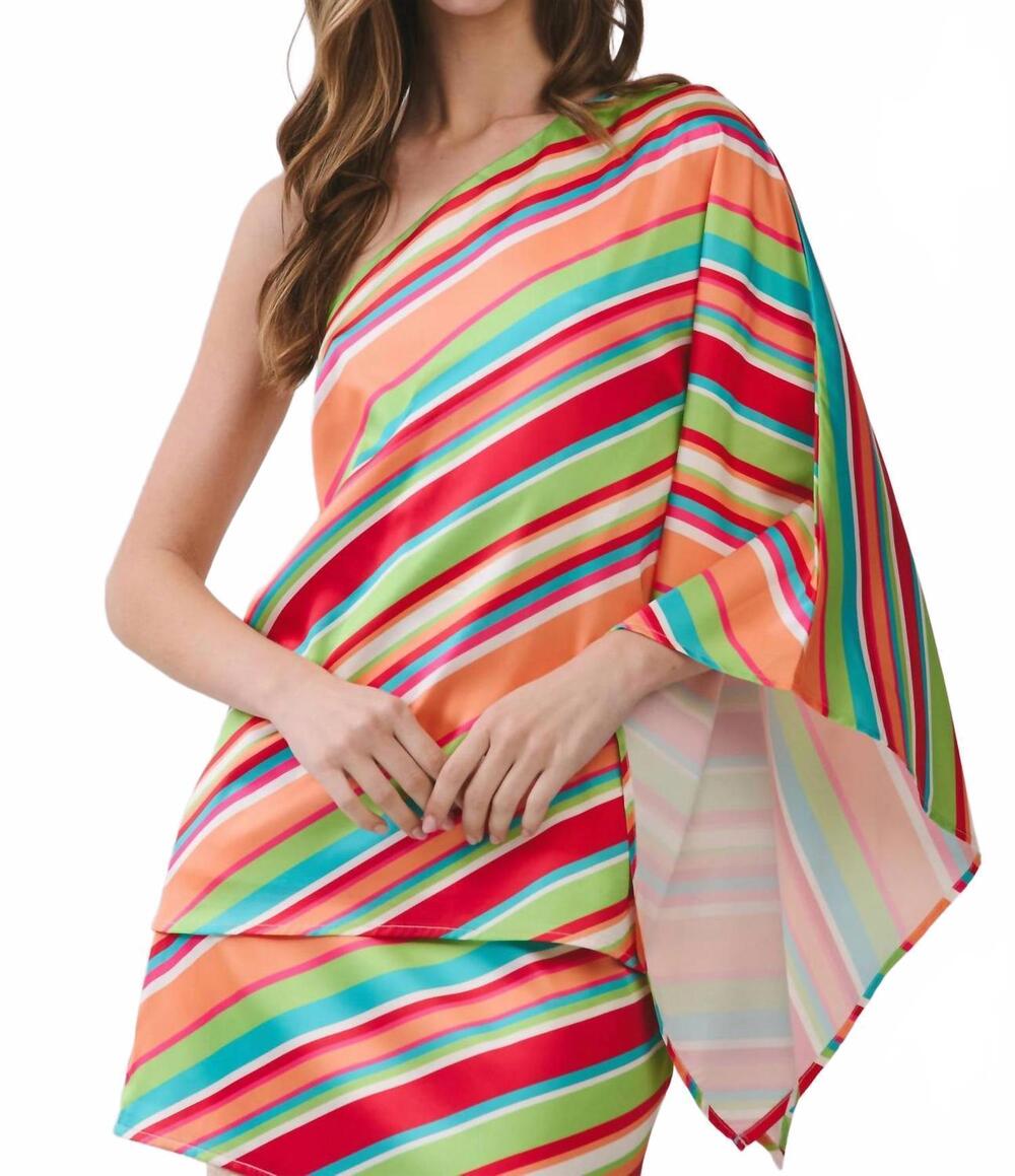 NEW PRETTY FOLLIES summer one shoulder top in santorini